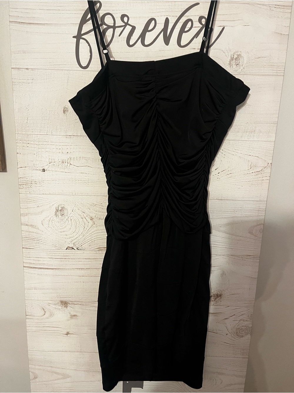 XOXO Black Ruched Spaghetti Strap Mini Dress